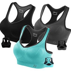 Fittin Womens Padded Sports Bras Wire Free with Removable Pads Grey ,XL,3 pack